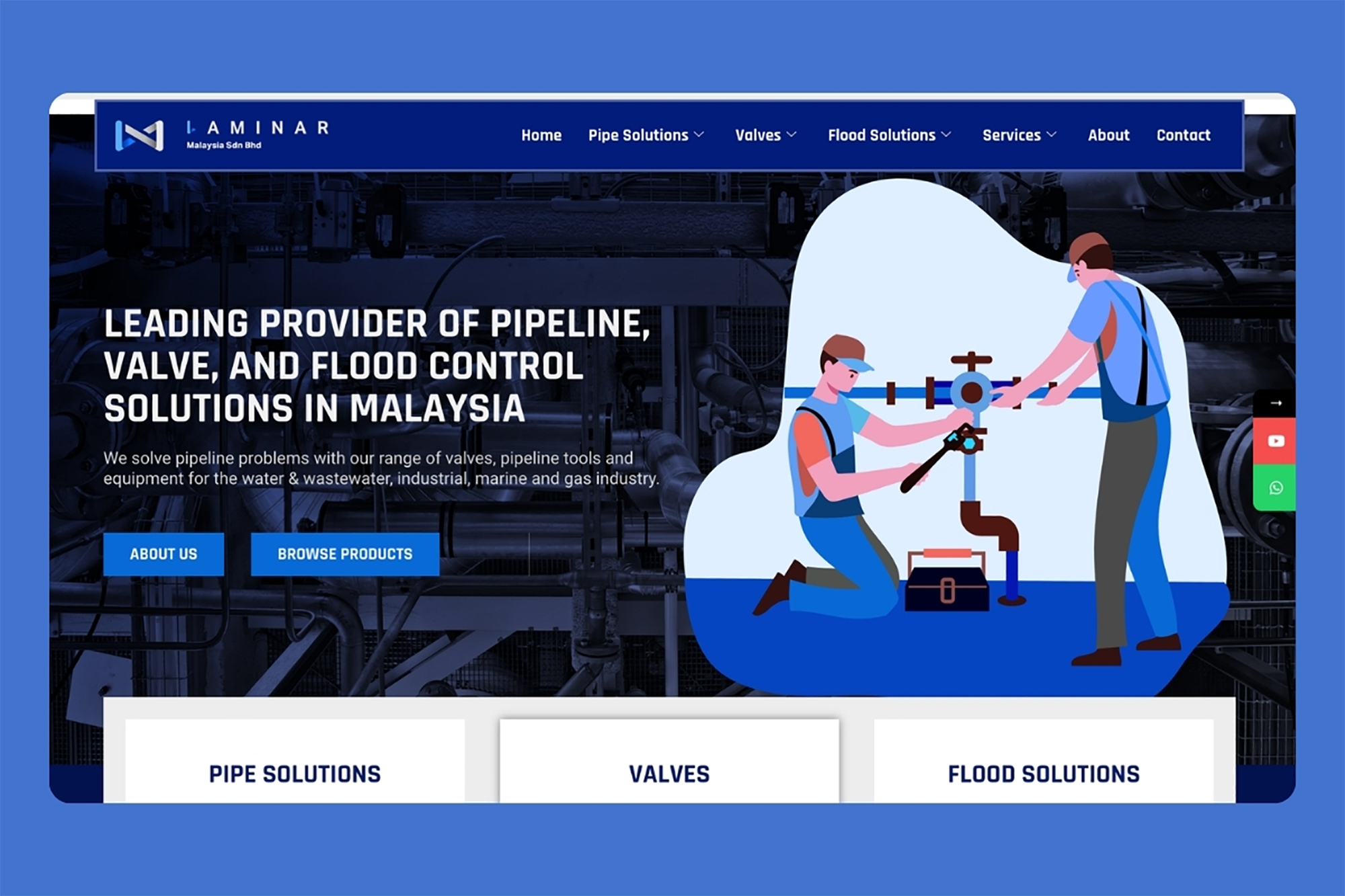 Industrial product catalog layout designed for Laminar Malaysia engineering solutions