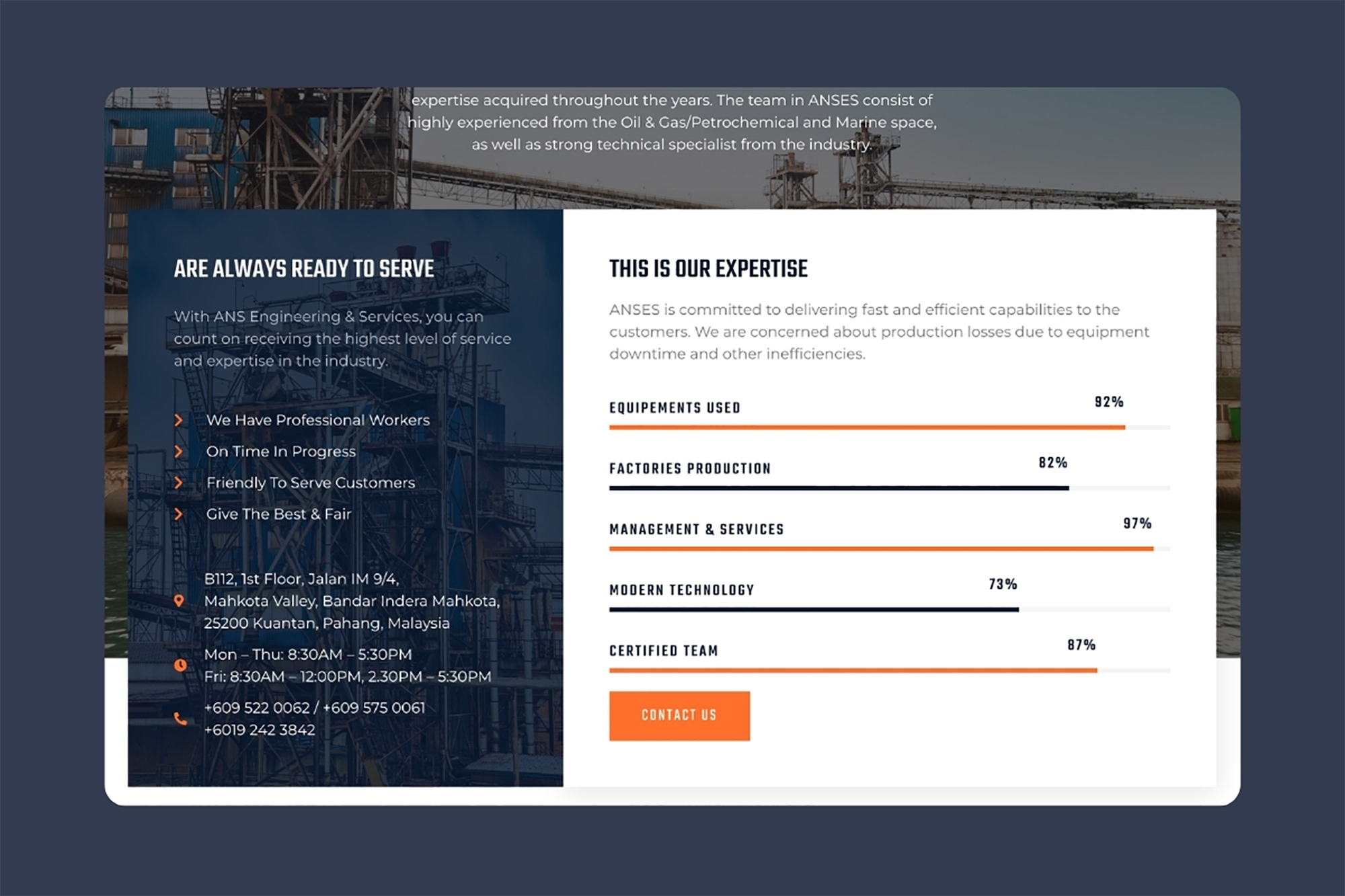 Professional engineering company website designed for industrial business visibility