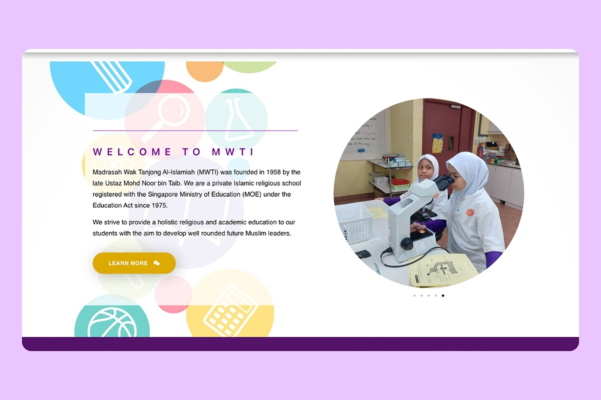 Madrasah Wak Tanjong Al Islamiah homepage design with structured content and modern educational layout