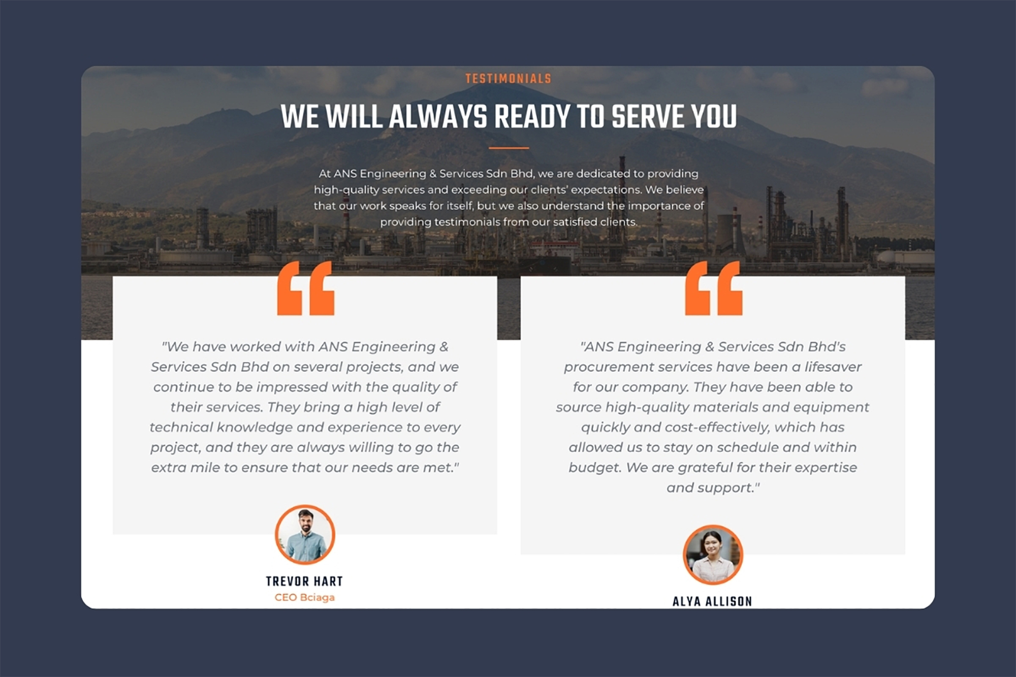 Industrial engineering services showcased through professional website design