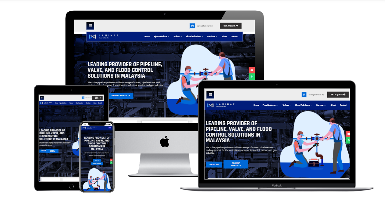 Laminar Malaysia industrial website design showcasing engineering products and responsive business solutions