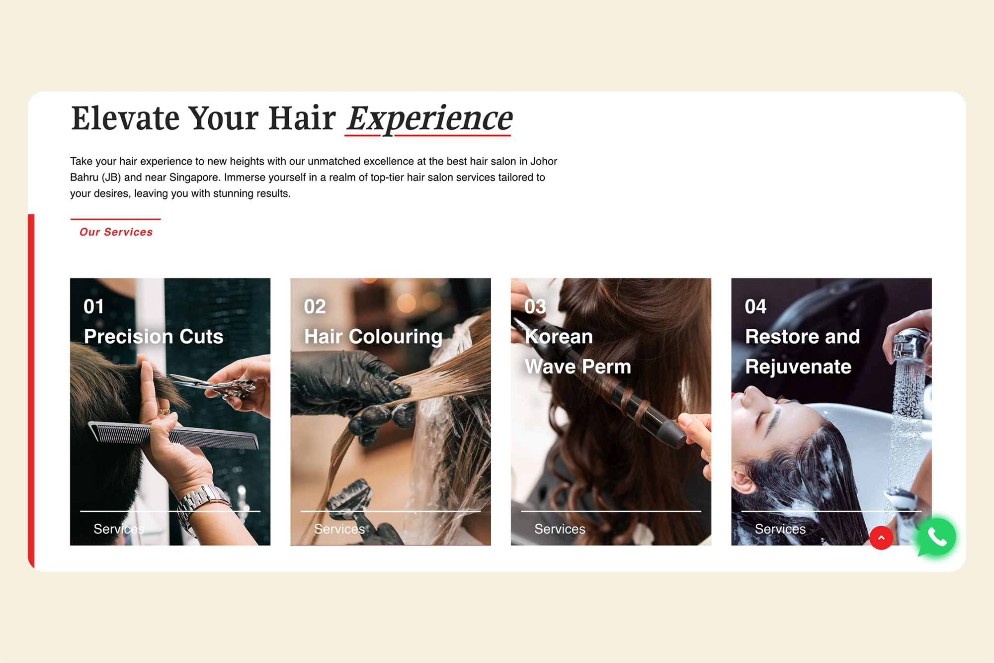 Reds Hairdressing price list and service information