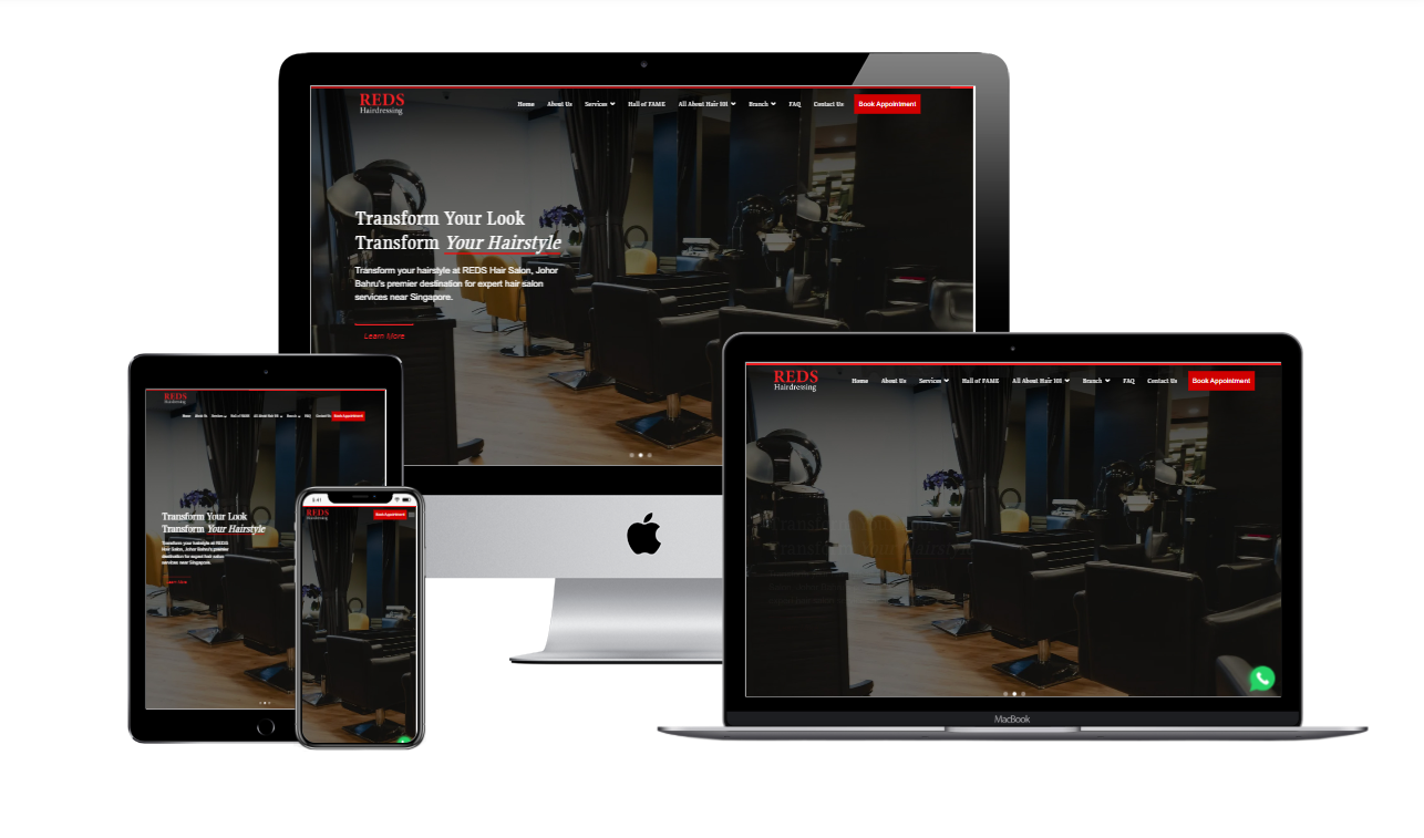 Reds Hairdressing modern salon website layout