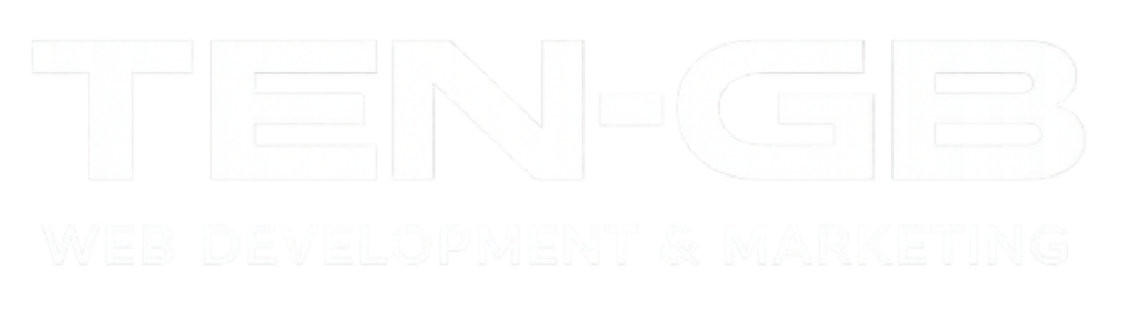 TEN-GB logo with “WEB DEVELOPMENT & MARKETING” text in white on black background