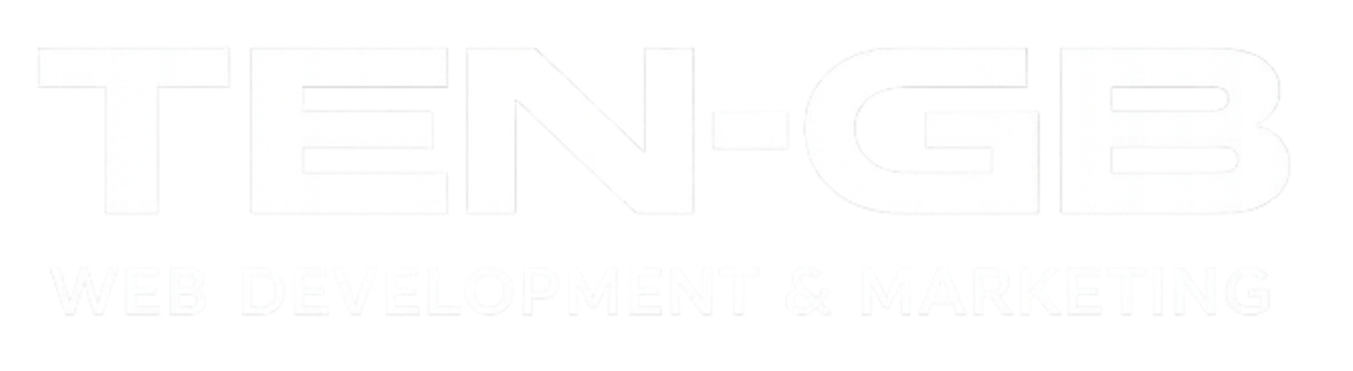 TEN-GB logo with “WEB DEVELOPMENT & MARKETING” text in white on black background
